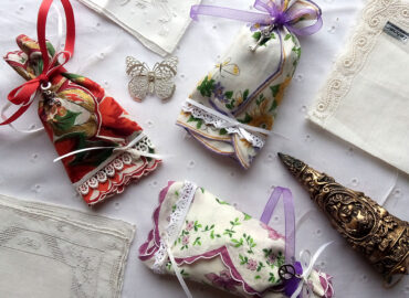 vintage craft hankies turned into sachets.