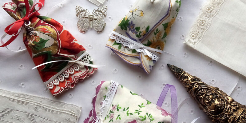 vintage craft hankies turned into sachets.
