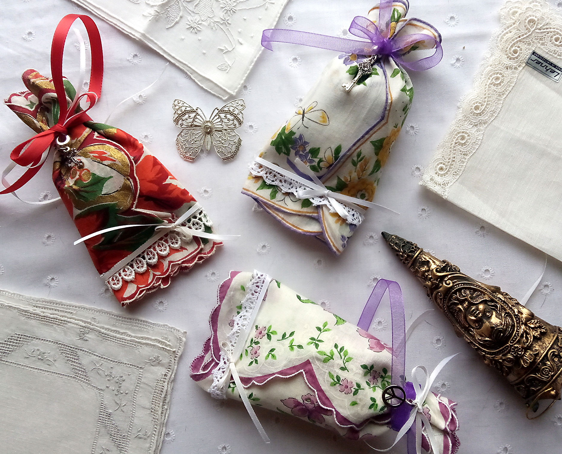 vintage craft hankies turned into sachets.